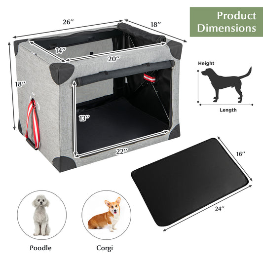 M/L/XL 3-Door Dog Crate with Removable Pad and Metal Frame-M
