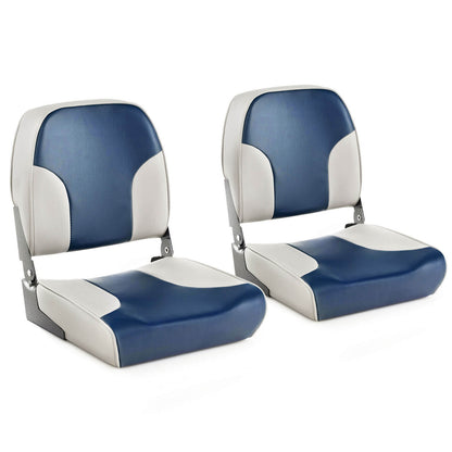 2 Pieces Low Back Boat Seat Set with Sponge Padding and Aluminum Hinges-Blue