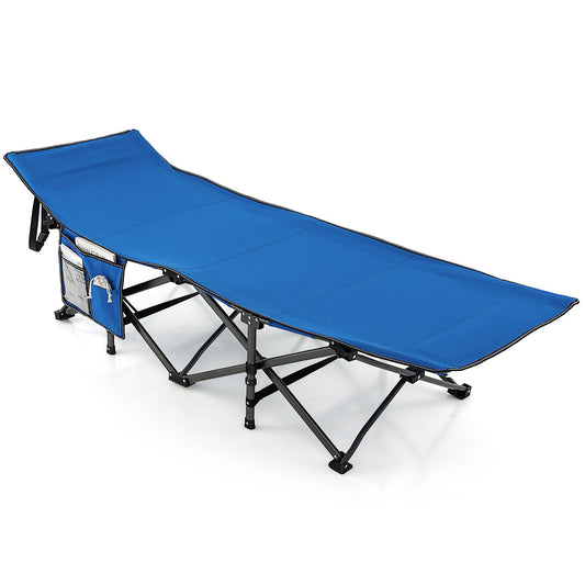 Wide Foldable Camping Cot with Carry Bag-Blue
