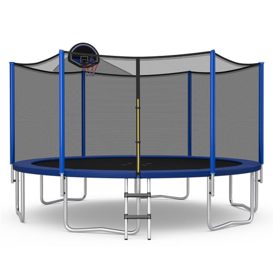 15-foot outdoor recreational trampoline with enclosure net, Wilsons Home Store toy for outdoor play, sturdy frame and safety net included
