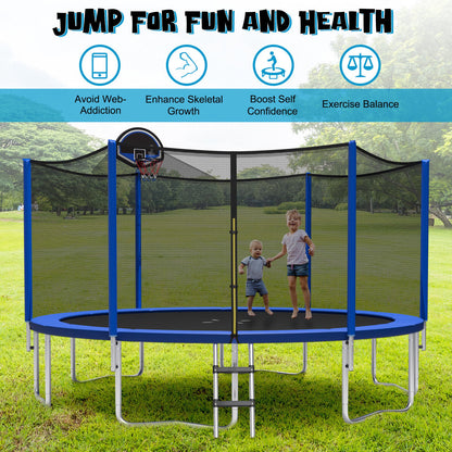 12/14/15/16 Feet Outdoor Recreational Trampoline with Enclosure Net-14 ft