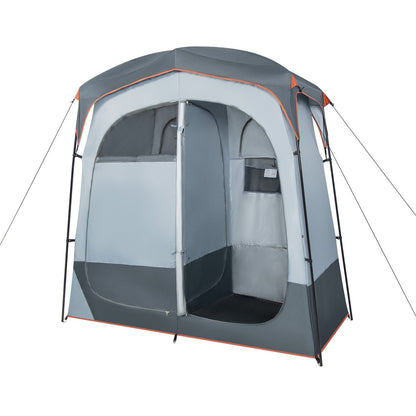 2 Rooms Oversize Privacy Shower Tent with Removable Rain Fly and Inside Pocket-Blue