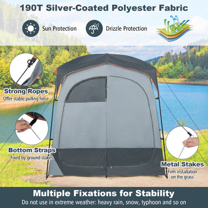 2 Rooms Oversize Privacy Shower Tent with Removable Rain Fly and Inside Pocket-Blue