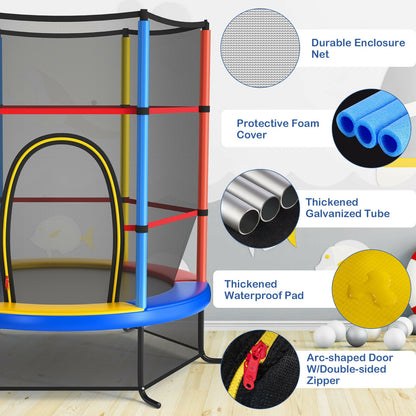 55 Inch Kids Recreational Trampoline Bouncing Jumping Mat with Enclosure Net-Yellow