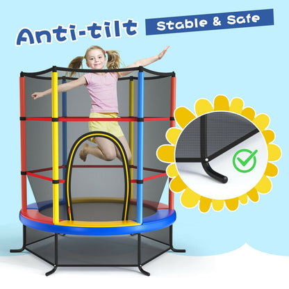 55 Inch Kids Recreational Trampoline Bouncing Jumping Mat with Enclosure Net-Yellow