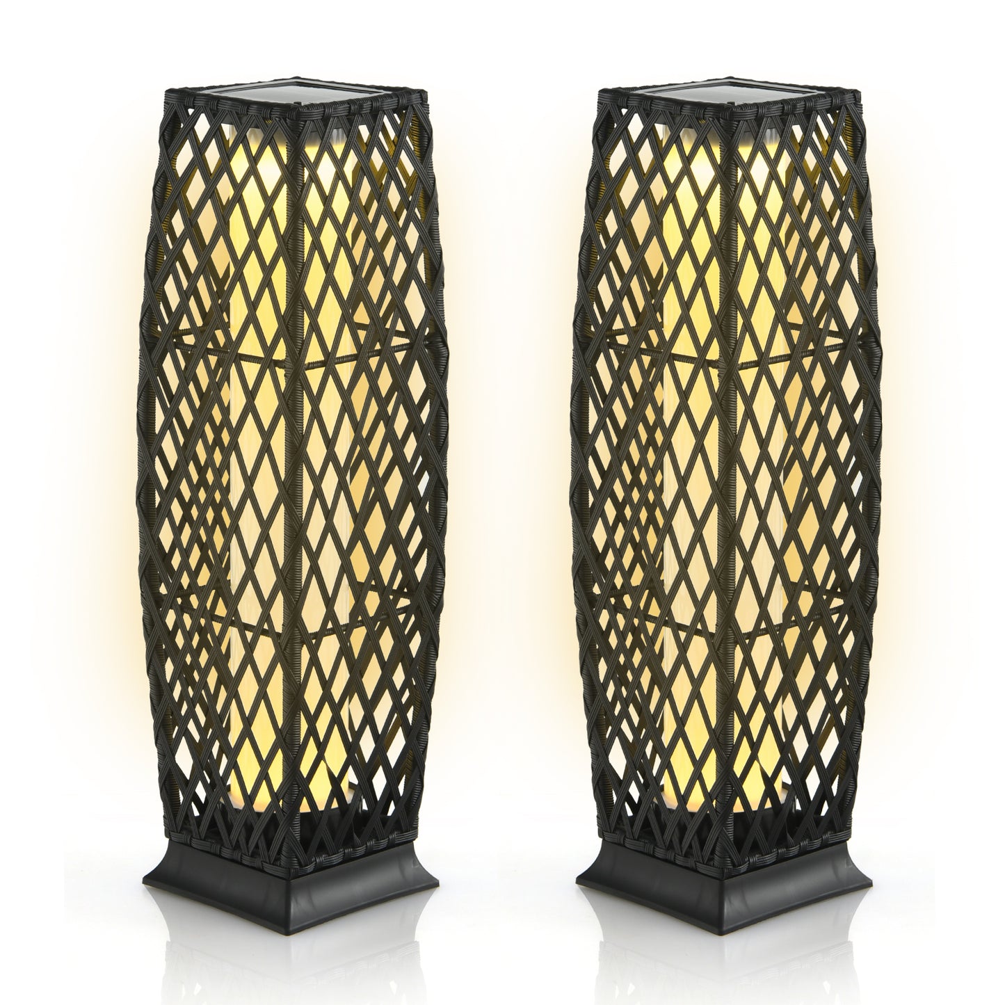 2 Pieces Solar-Powered Diamond Wicker Floor Lamps with Auto LED Light-Black