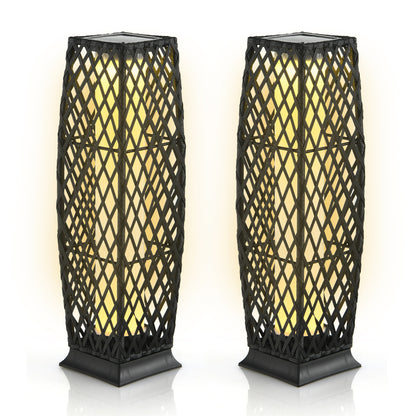 2 Pieces Solar-Powered Diamond Wicker Floor Lamps with Auto LED Light-Black
