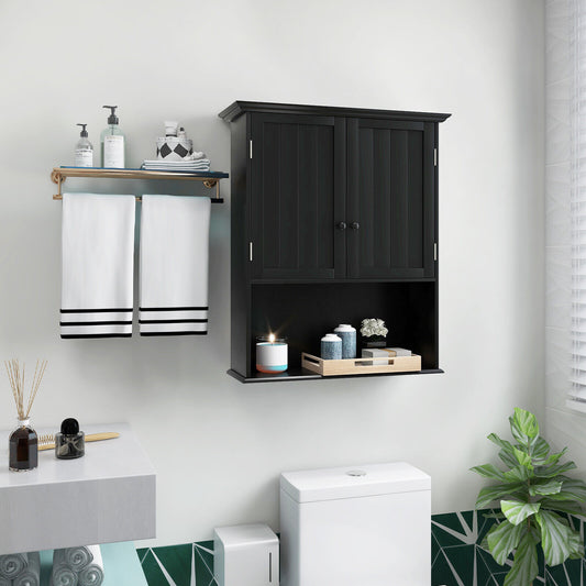 2-Door Wall Mount Bathroom Storage Cabinet with Open Shelf-Black