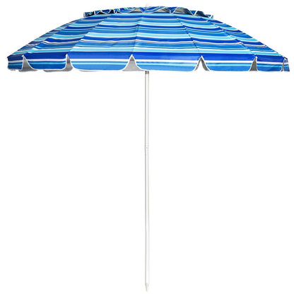 8FT Portable Beach Umbrella with Sand Anchor and Tilt Mechanism for Garden and Patio-Blue