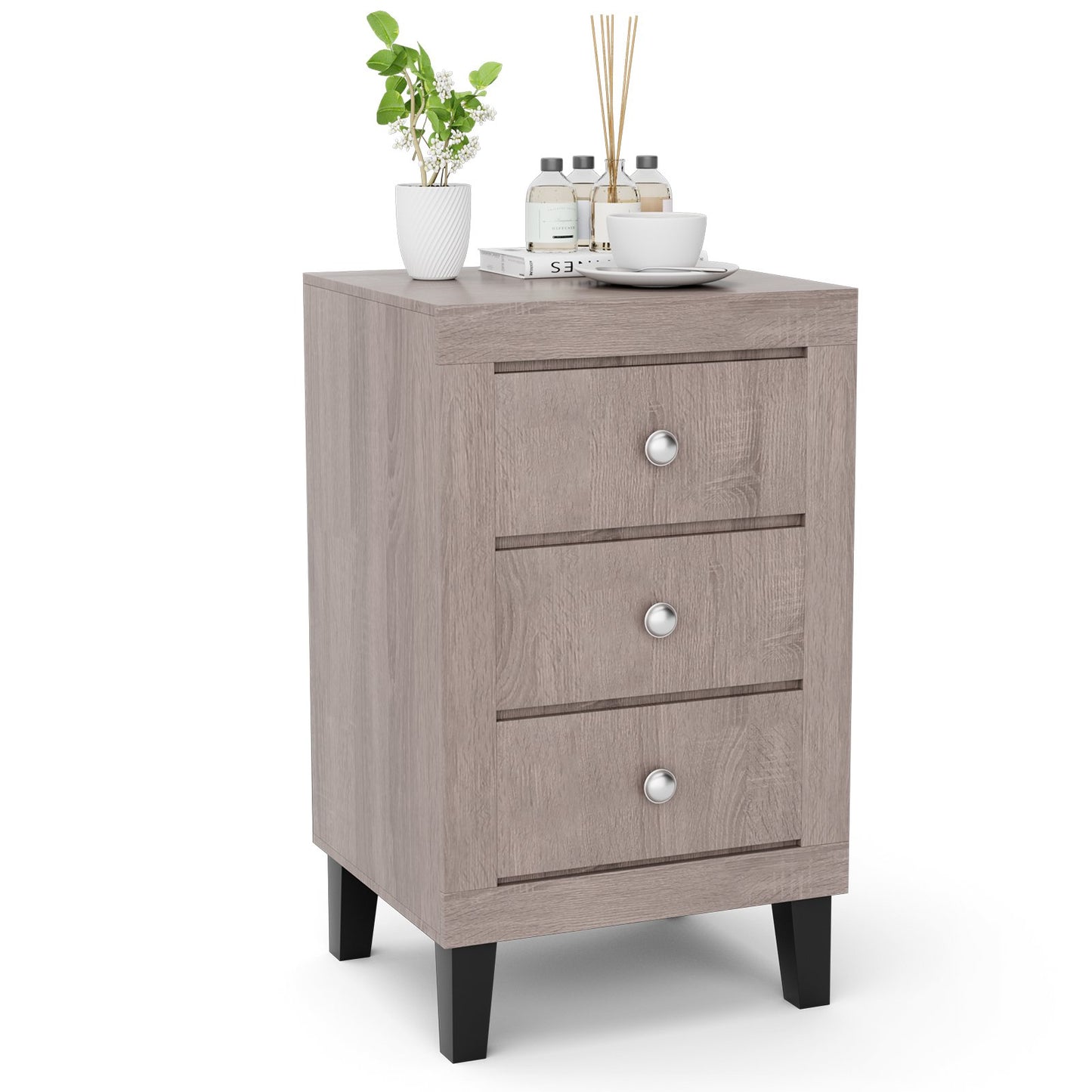 Modern Nightstand with 3 Drawers for Bedroom Living Room-Black