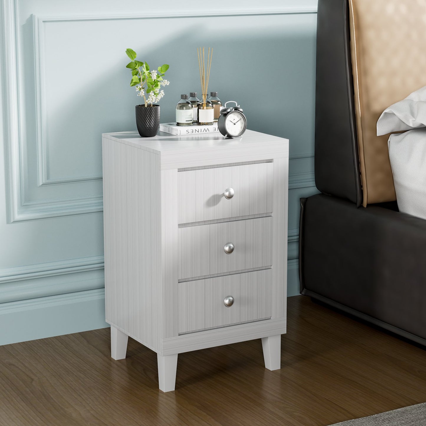 Modern Nightstand with 3 Drawers for Bedroom Living Room-Black