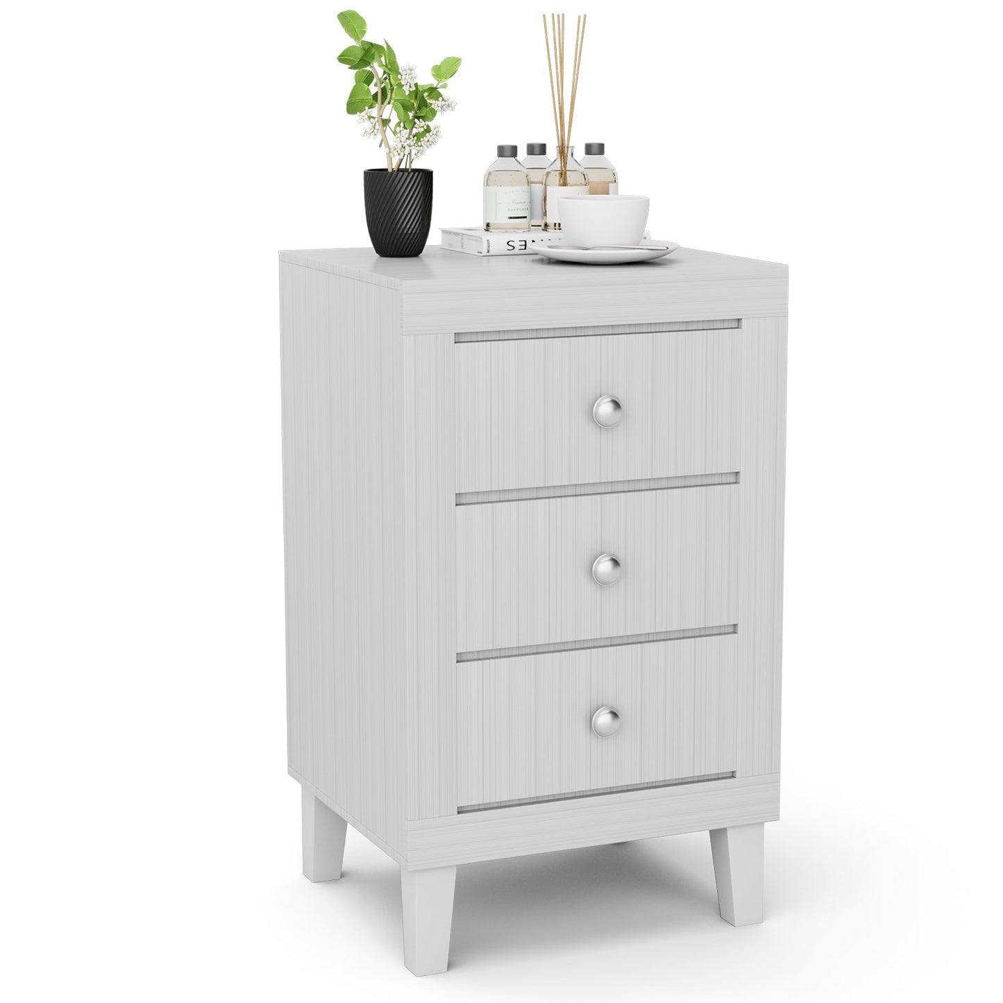 Modern Nightstand with 3 Drawers for Bedroom Living Room-Black