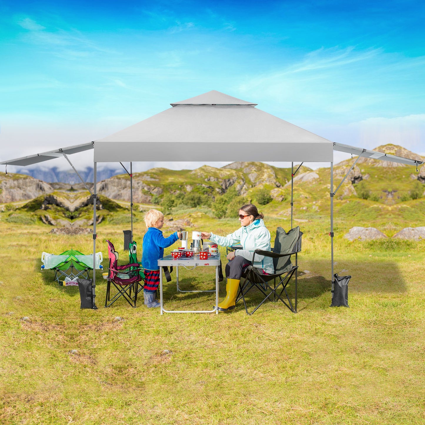 10 x 17.6 Feet Outdoor Instant Pop-up Canopy Tent with Dual Half Awnings-Black