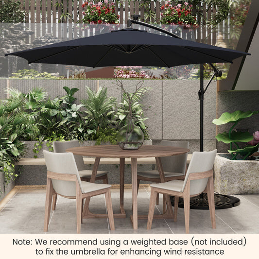 10 Feet Patio Offset Umbrella with 112 Solar-Powered LED Lights-Beige-Navy