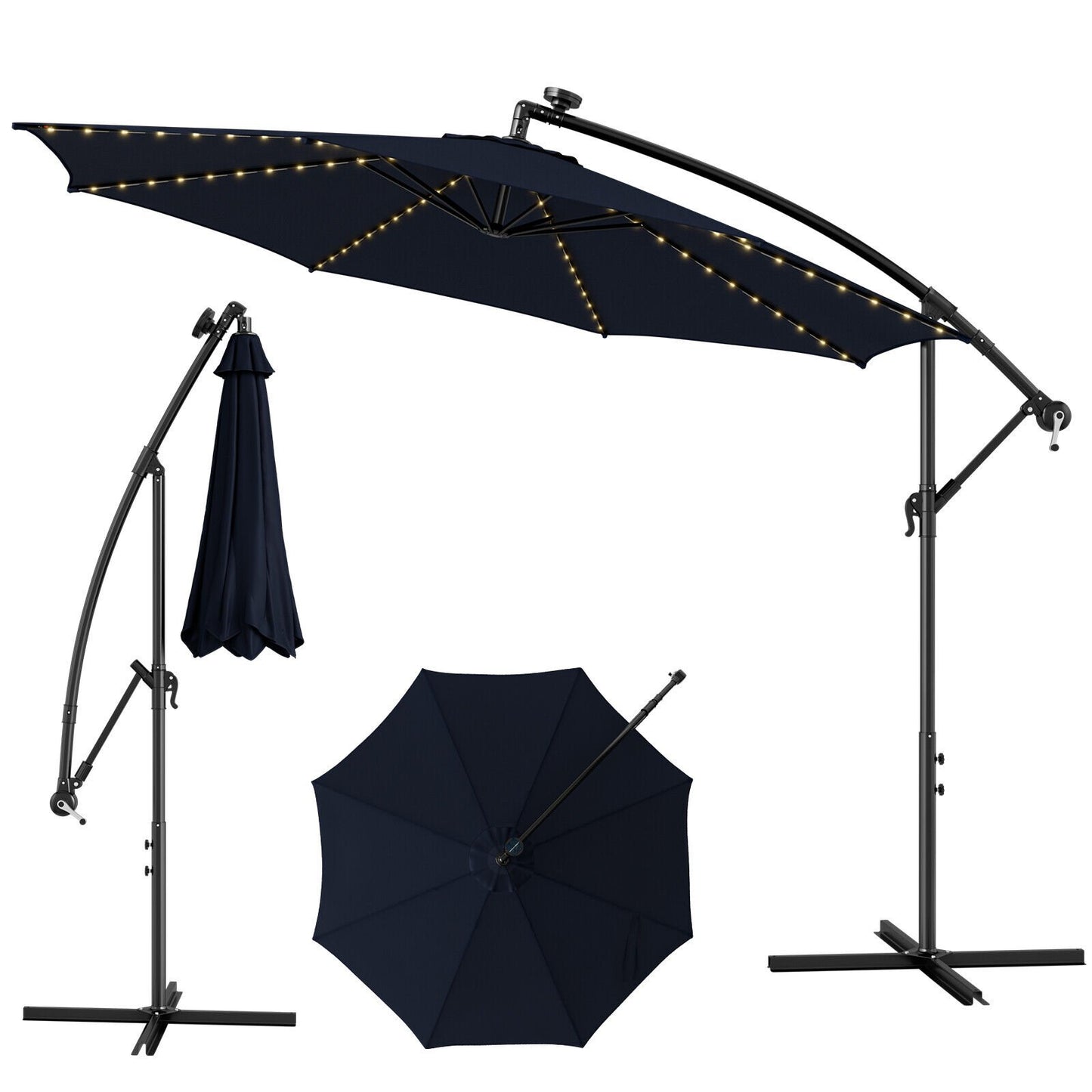 10 Feet Patio Offset Umbrella with 112 Solar-Powered LED Lights-Beige-Beige