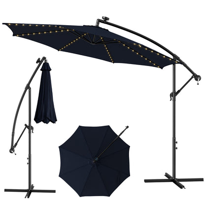 10 Feet Patio Offset Umbrella with 112 Solar-Powered LED Lights-Beige-Beige