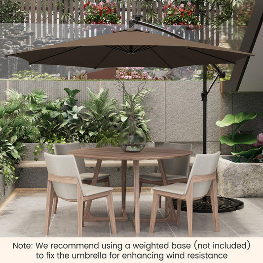 10 Feet Patio Offset Umbrella with 112 Solar-Powered LED Lights-Beige-Coffee