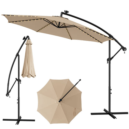 10 Feet Patio Offset Umbrella with 112 Solar-Powered LED Lights-Beige-Beige