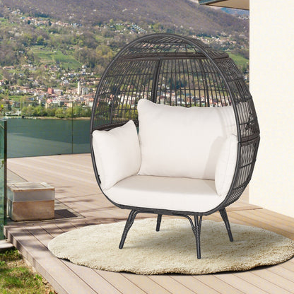 Oversized Indoor Wicker Egg Chair with Sturdy Metal Frame for Patio-Black