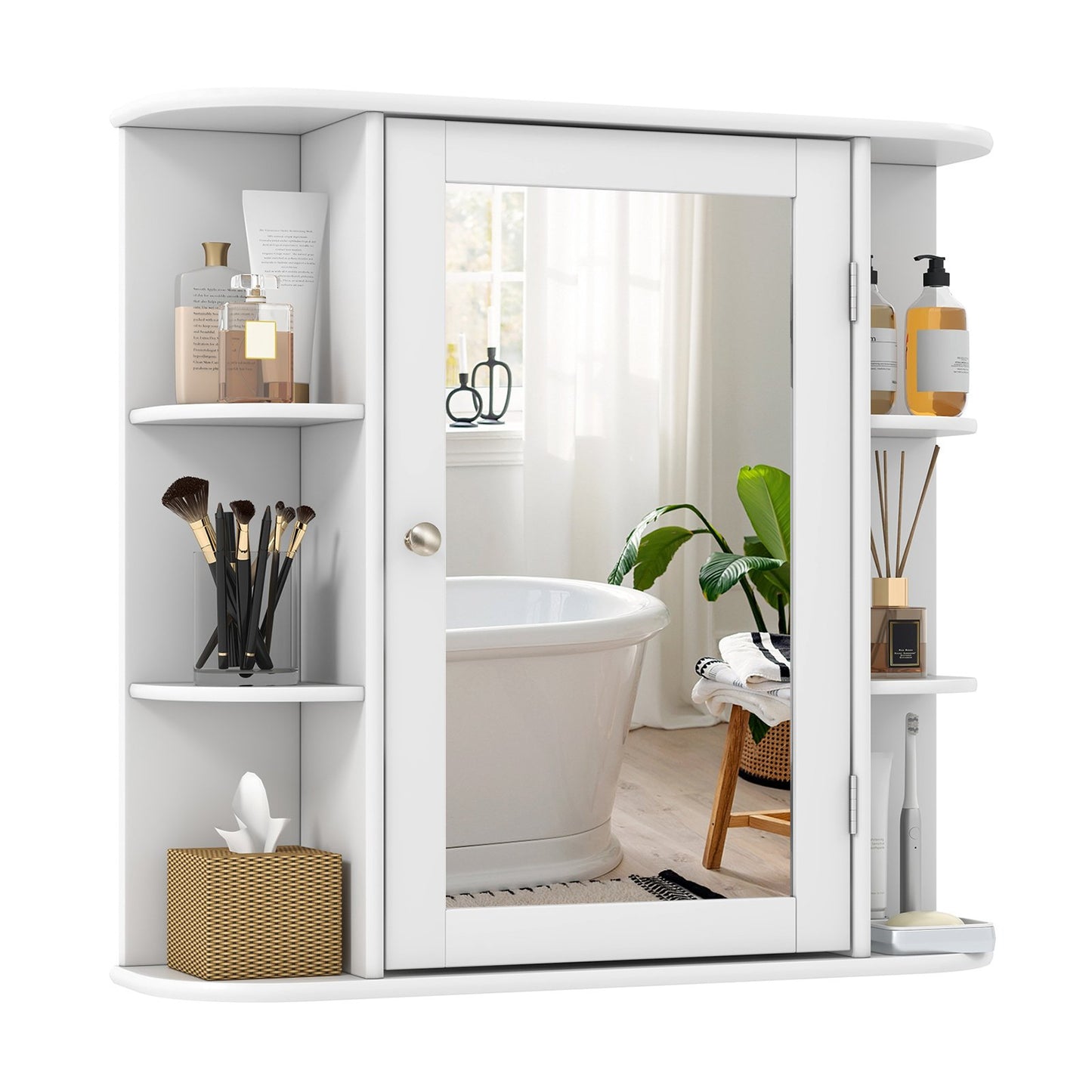 Wall-Mounted Bathroom Mirror Cabinet with Storage Shelves-Black