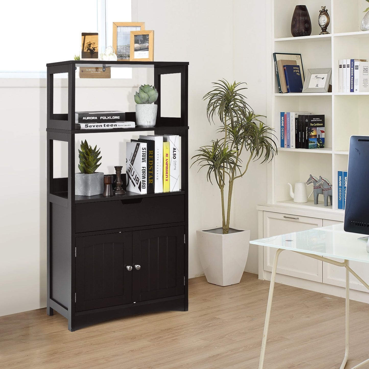 Bathroom Storage Cabinet with Drawer and Shelf Floor Cabinet-Black