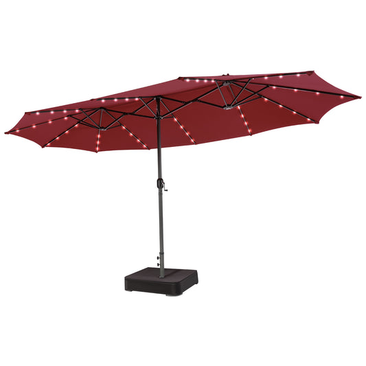 15 Feet Double-Sided Patio Umbrella with 48 LED Lights-Wine