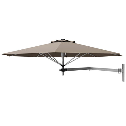 8ft Wall-Mounted Telescopic Folding Tilt Aluminum Sun Shade Umbrella-Beige
