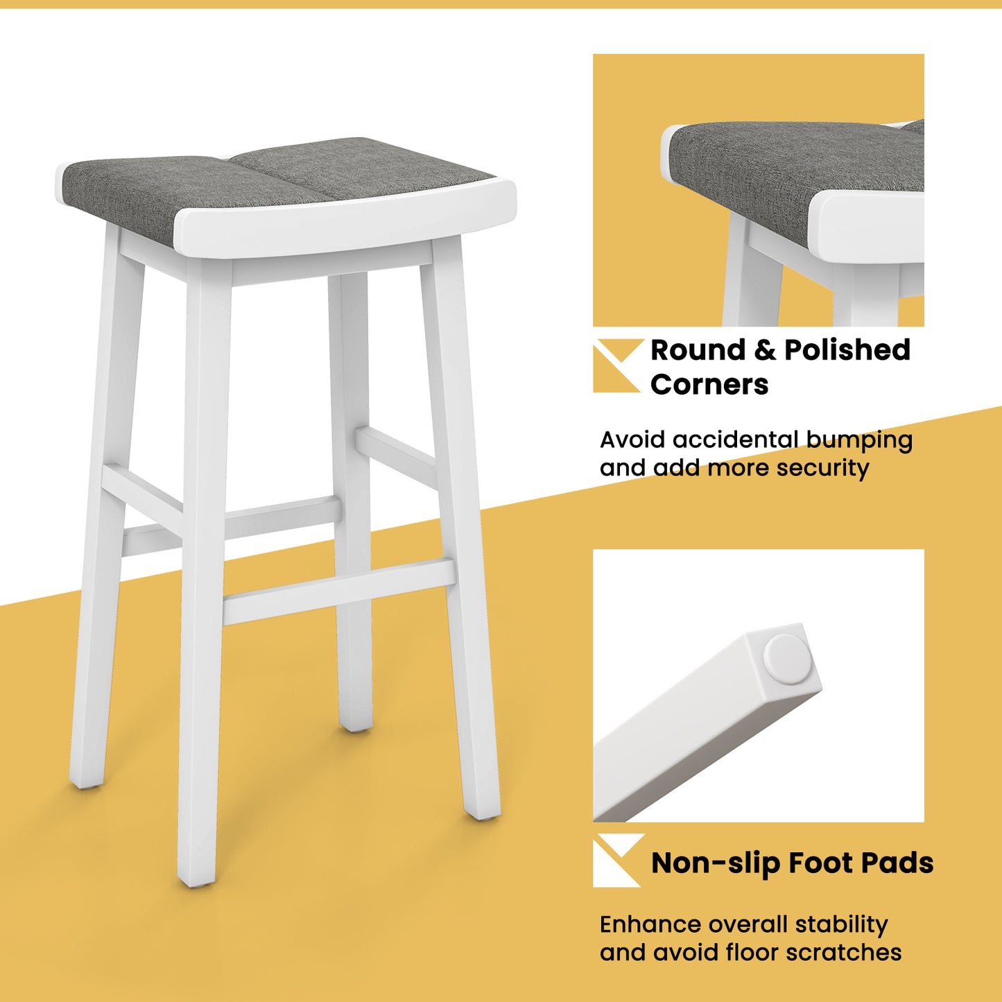 2 Pieces 26/31.5 Inch Upholstered Saddle Barstools with Padded Cushions-31.5 inches