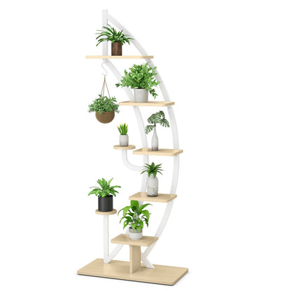 6 Tier 9 Potted Metal Plant Stand Holder Display Shelf with Hook-Natural