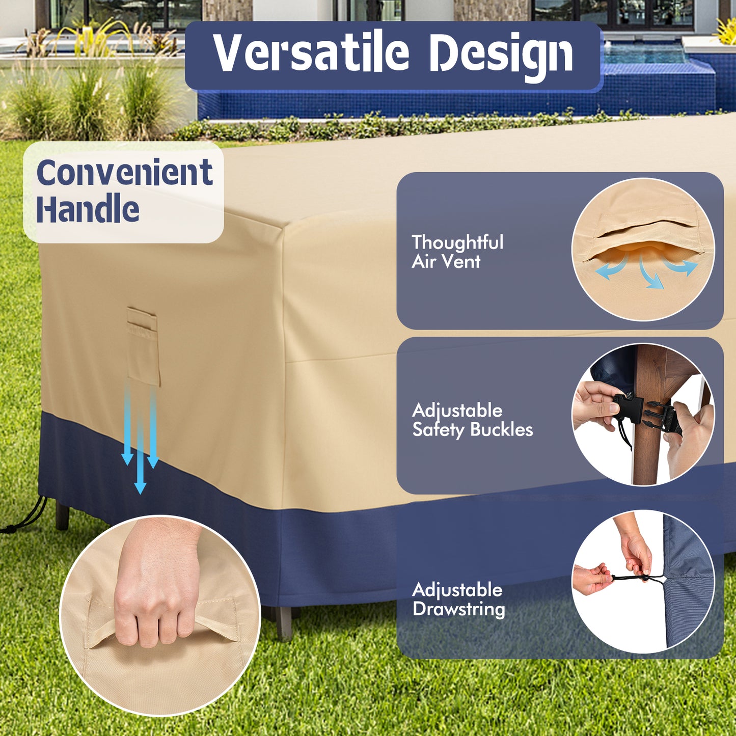Patio Furniture Cover with Padded Handle and Click-Close Straps-90 x 50 x 32 inches