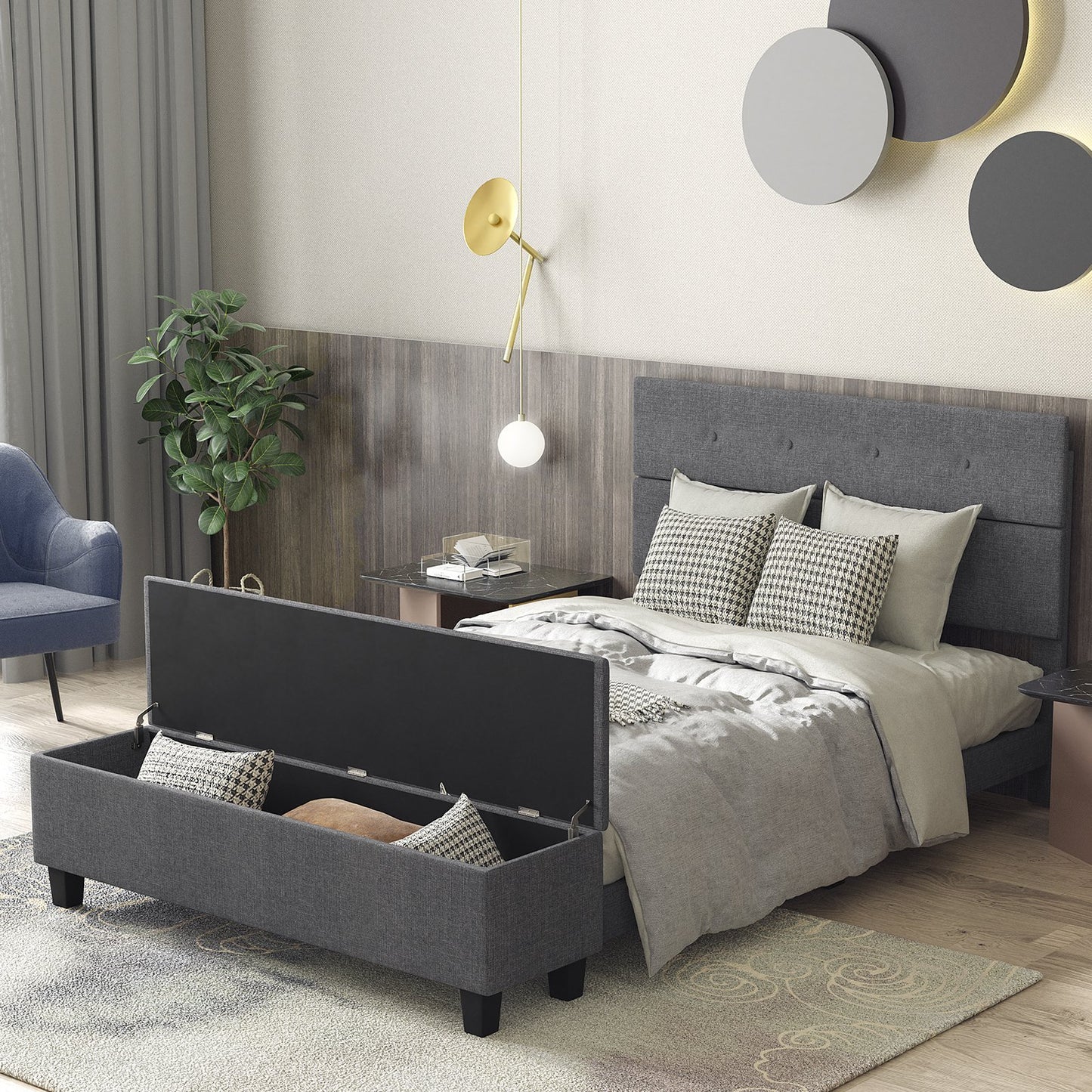 Twin/Full/Queen Upholstered Bed Frame with Ottoman Storage-Full Size