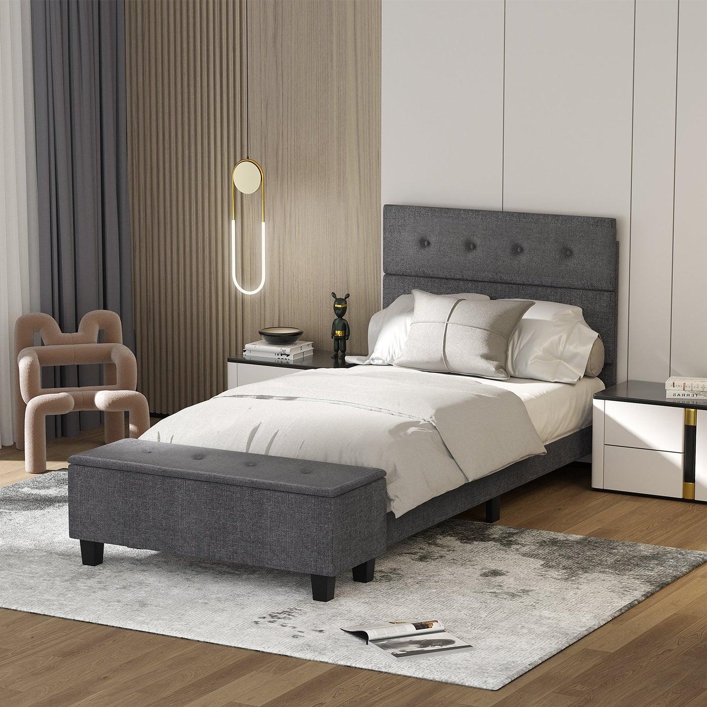 Twin/Full/Queen Upholstered Bed Frame with Ottoman Storage-Full Size