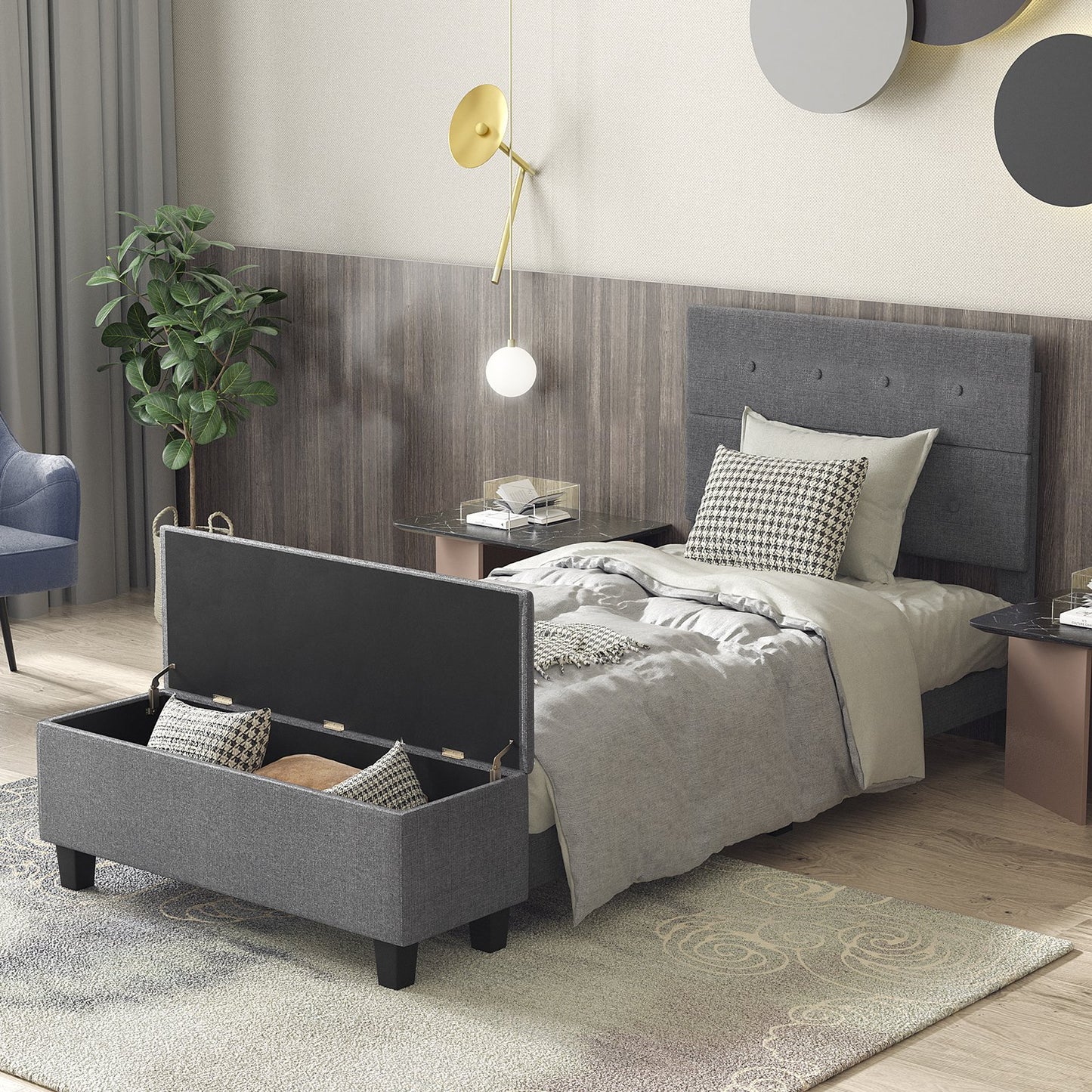 Twin/Full/Queen Upholstered Bed Frame with Ottoman Storage-Full Size