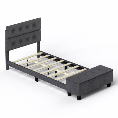 Twin/Full/Queen Upholstered Bed Frame with Ottoman Storage-Full Size