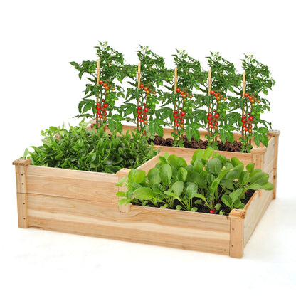 3-Tier Wooden Raised Garden Bed with Open-Ended Base-Natural