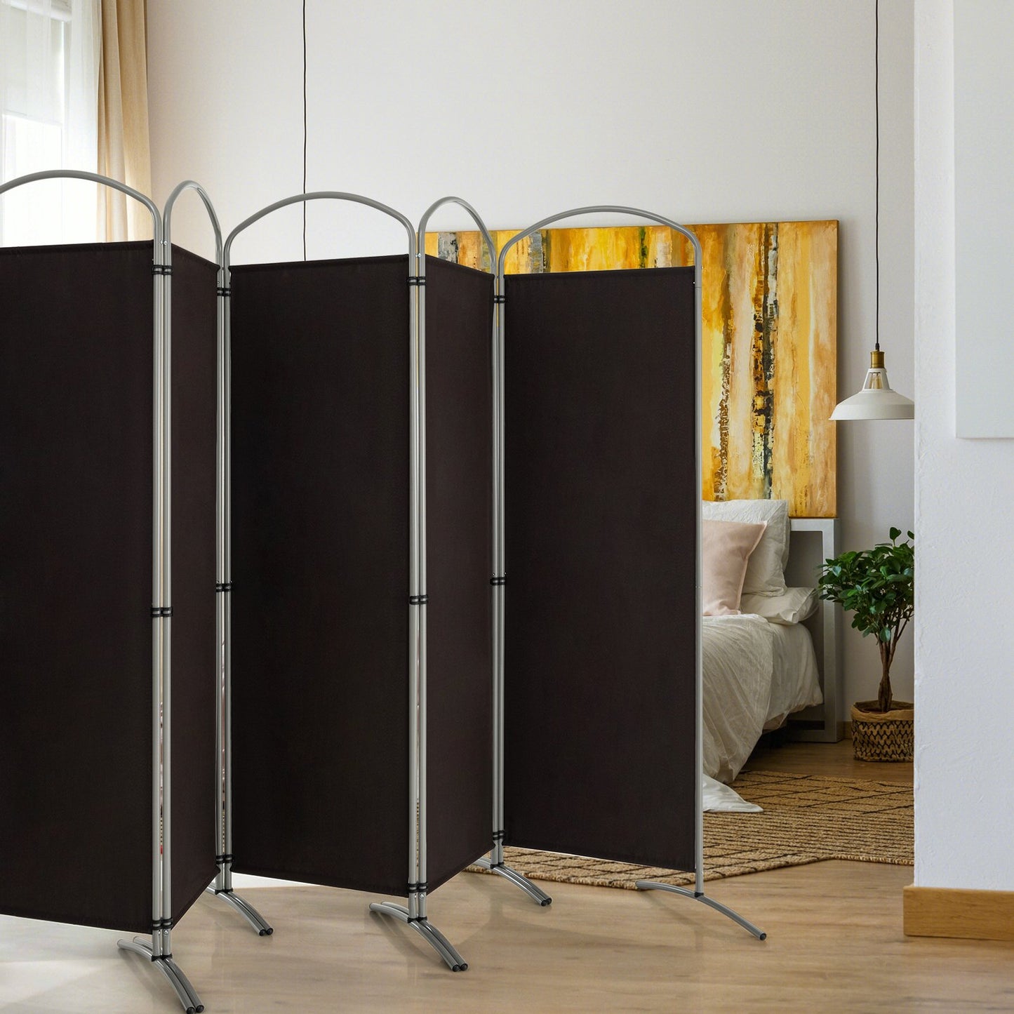6-Panels Freestanding Folding Privacy Screen-Black