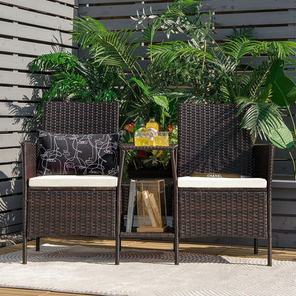 Patio Rattan Wicker Conversation Set Sofa Cushioned Loveseat Glass Table-Navy
