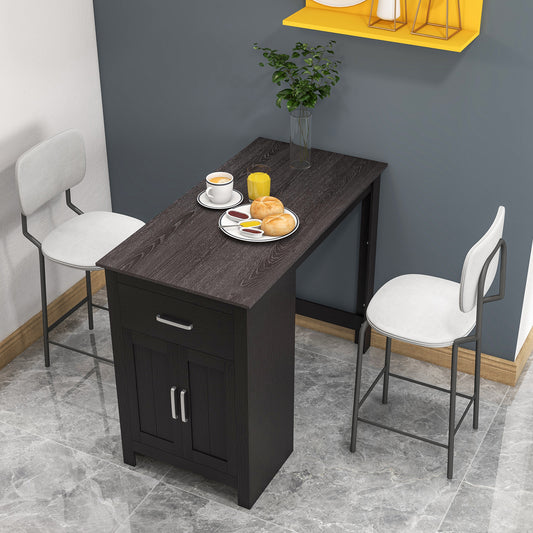 Counter Height Bar Table with Storage Cabinet and Drawer-Black