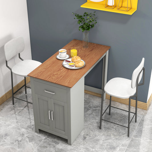 Counter Height Bar Table with Storage Cabinet and Drawer-Gray