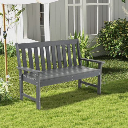 52 Inch All-Weather HDPE Outdoor Bench with Backrest and Armrests-Black