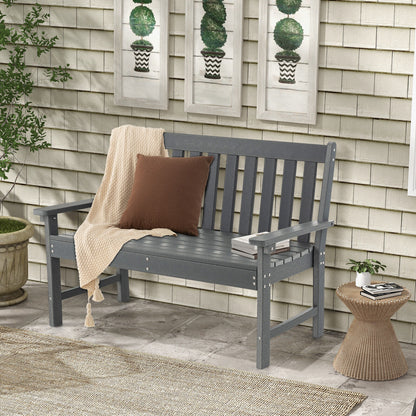 52 Inch All-Weather HDPE Outdoor Bench with Backrest and Armrests-Black