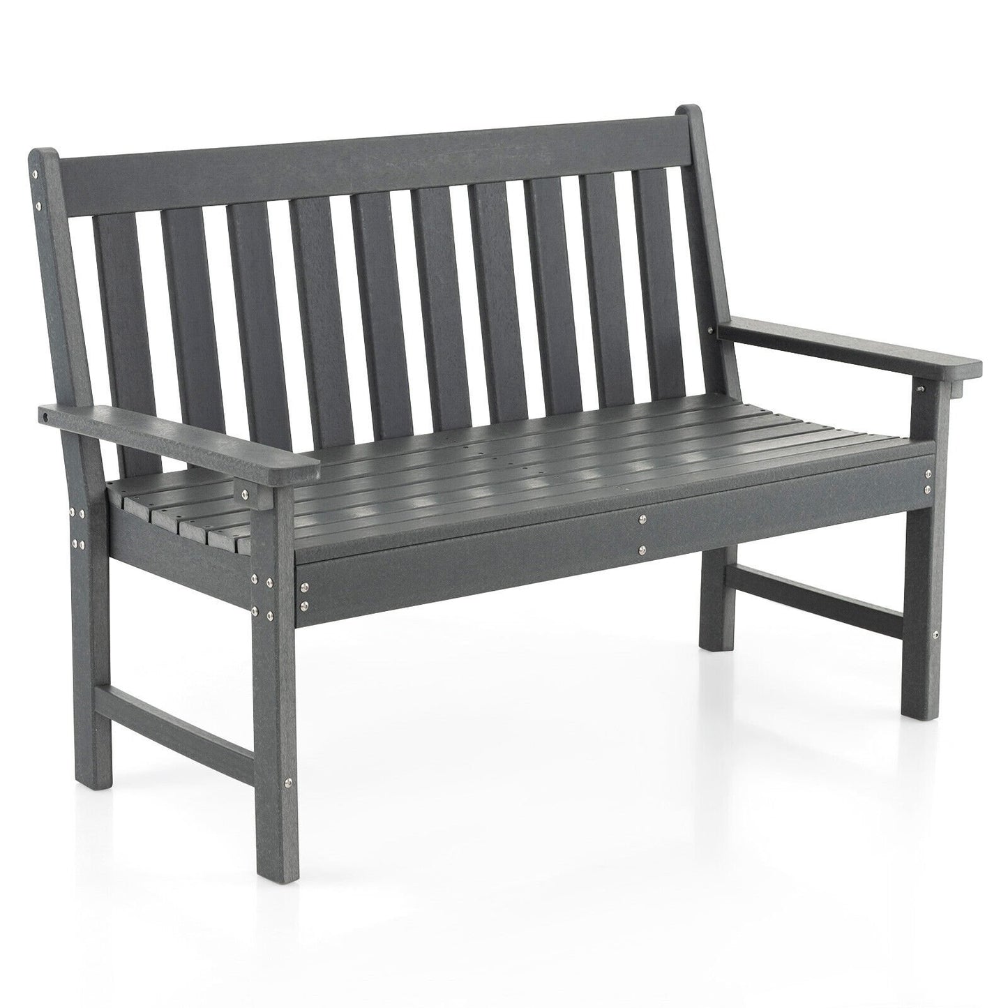 52 Inch All-Weather HDPE Outdoor Bench with Backrest and Armrests-Black