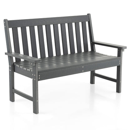 52 Inch All-Weather HDPE Outdoor Bench with Backrest and Armrests-Black