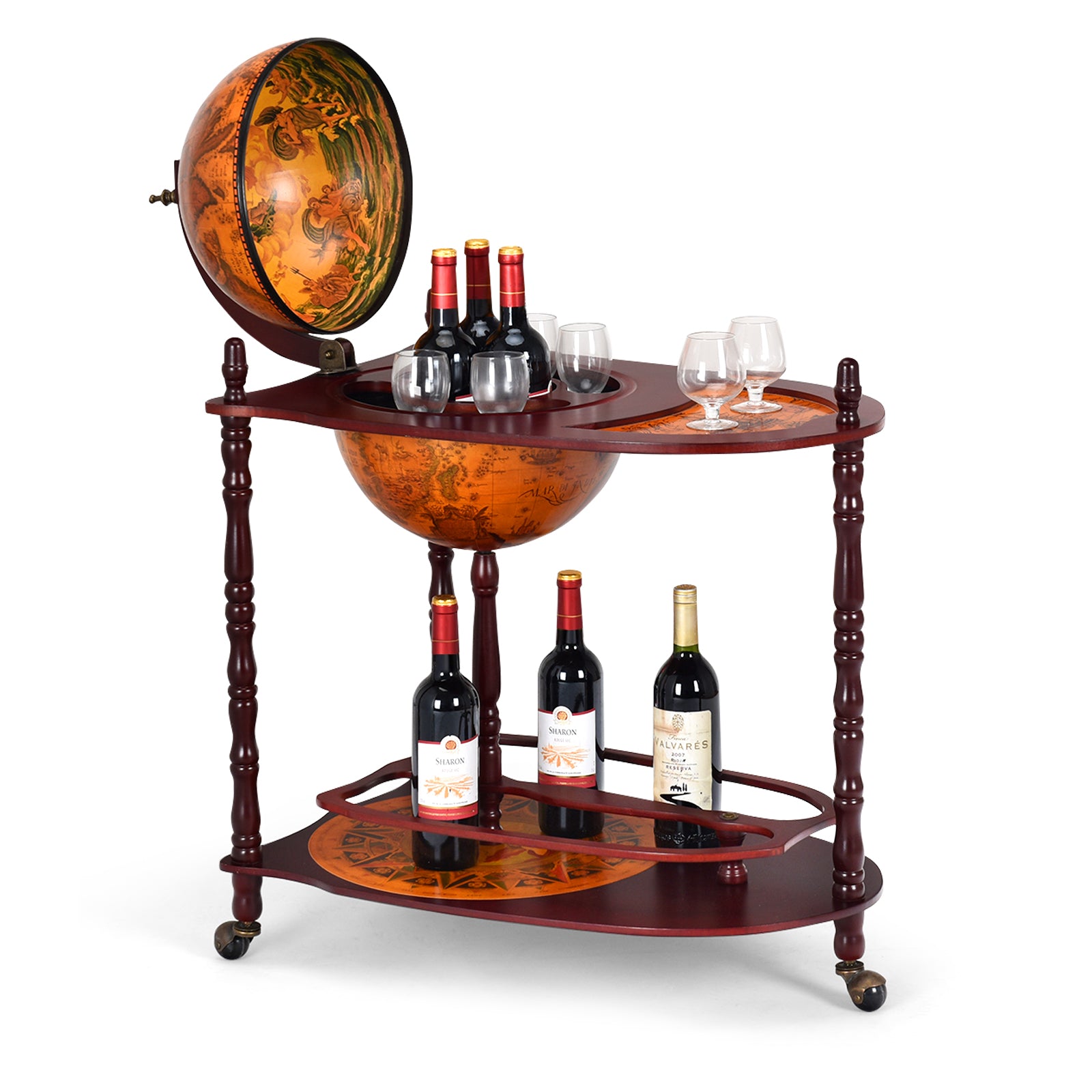 Vintage Globe Rolling Wine Bar Cart with Extra Shelf - Direct by Wilsons Home Store