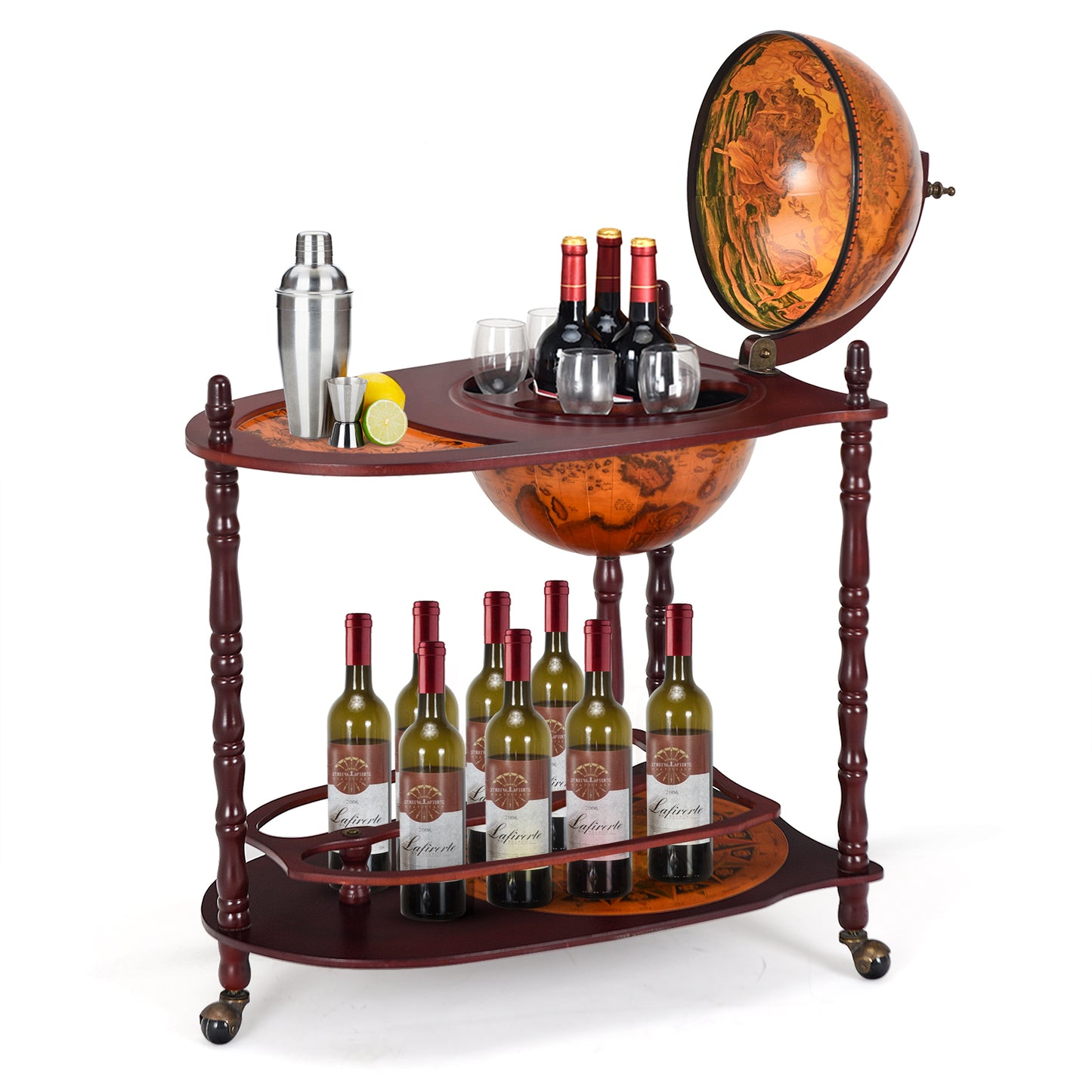 Vintage Globe Rolling Wine Bar Cart with Extra Shelf - Direct by Wilsons Home Store