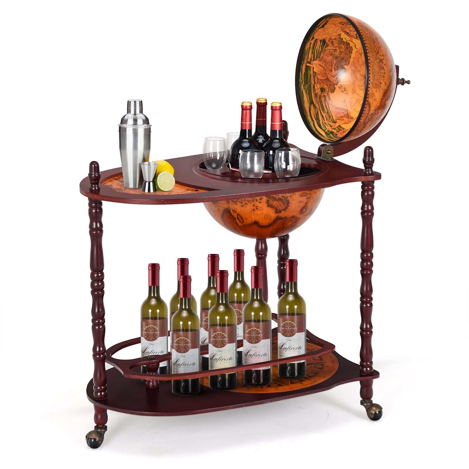 Vintage Globe Rolling Wine Bar Cart with Extra Shelf - Direct by Wilsons Home Store