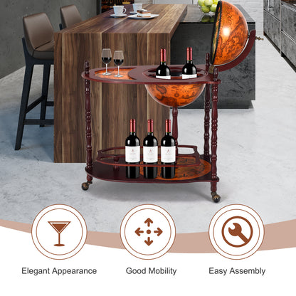 Vintage Globe Rolling Wine Bar Cart with Extra Shelf - Direct by Wilsons Home Store