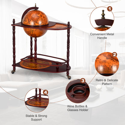 Vintage Globe Rolling Wine Bar Cart with Extra Shelf - Direct by Wilsons Home Store
