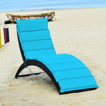 Folding Patio Rattan Portable Lounge Chair Chaise with Cushion-Beige