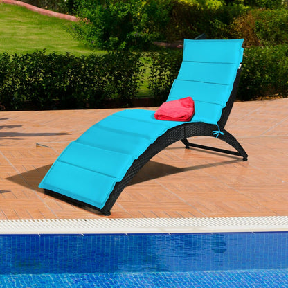 Folding Patio Rattan Portable Lounge Chair Chaise with Cushion-Beige